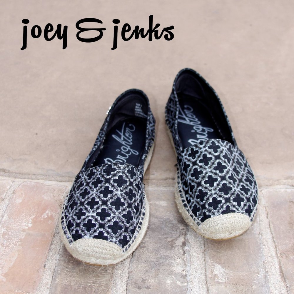 Brighton Avila Black Design Fabric Espadrilles Slip on Flats Shoes Size 9